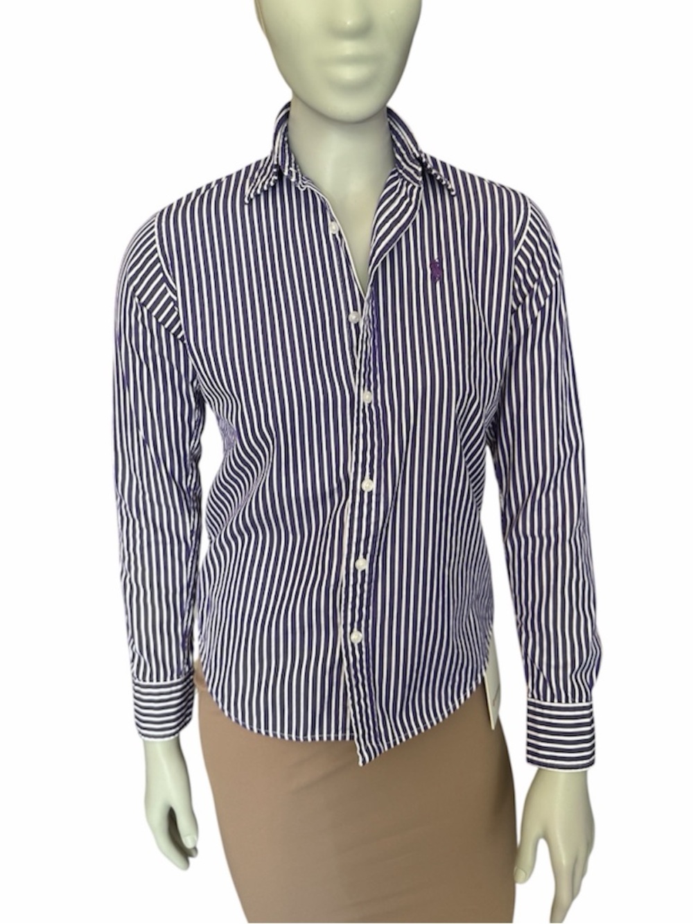 Ralph Lauren Sport Purple and White Stripe Button-Down 100% Cotton Shirt Size 2